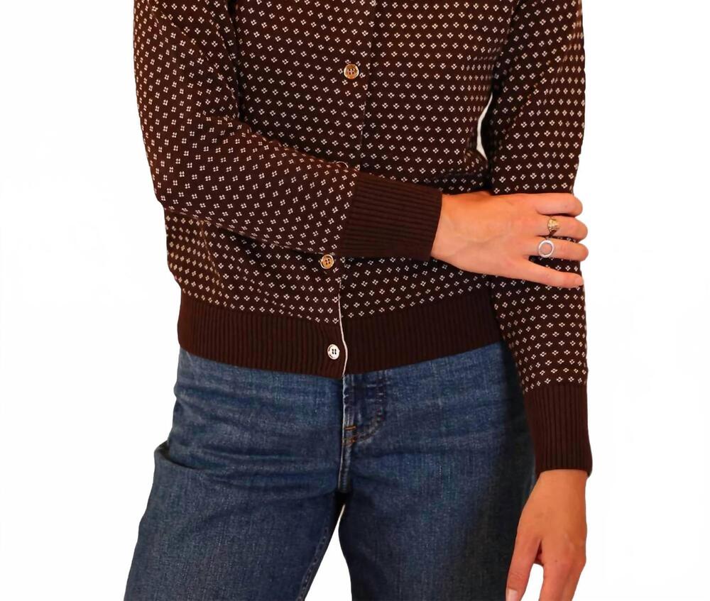 NEW DUFFIELD LANE drop shoulder relaxed fit cardigan in brown/floral combo